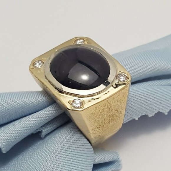 Yellow Gold 14K Designer Pinky Ring w/ Almandine Garnet & Diamonds GIA Certified - Picture 1 of 12